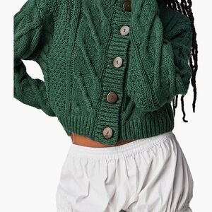 Free People Bonfire Cable Knit Cardigan in Black Forest